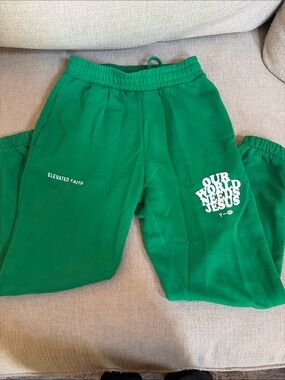 Kids Green Graphic Joggers with Faith Print